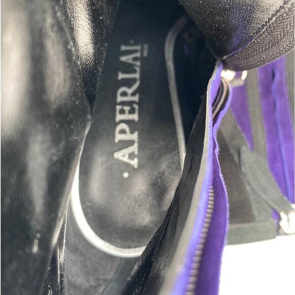 Aperlai 37 US 7 Colorblock Purple Black Suede Leather Pointed Toe Ankle Boots - Picture 9 of 10